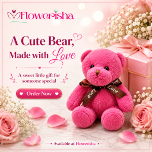 Mini Teddy Bear in pink with a decorative Love ribbon