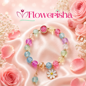 Daisy Charm Bracelet with colourful beads for girls and women