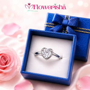 Diamond Cut Ring with heart-shaped clear stone and silver-colour band