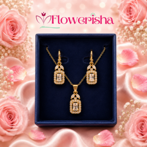 Necklace Set for Girls and Women with white stones and matching earrings